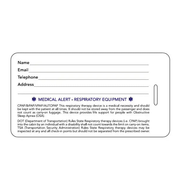 Medical Identification Luggage Tag for CPAP Equipment